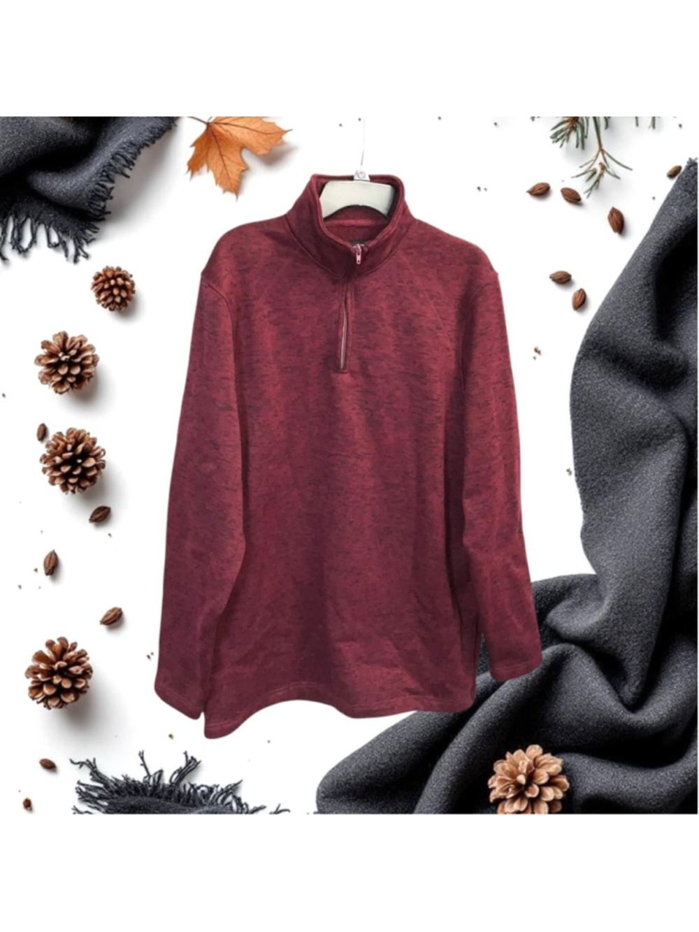 I5 Burgundy w Black Marbling Partial Zip Pullover Sweatshirt Men XXL